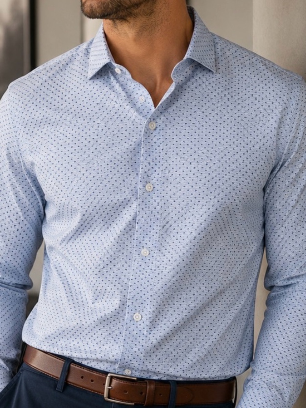 Artefact Slim Tall 2X -Beautiful Sky Blue & Navy Polka Dot  Shirt - Tailored Fit